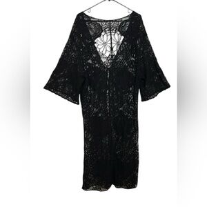 Black Lace Whimsigoth Gypsy Size Large Long Bohemian Open Cardigan Duster